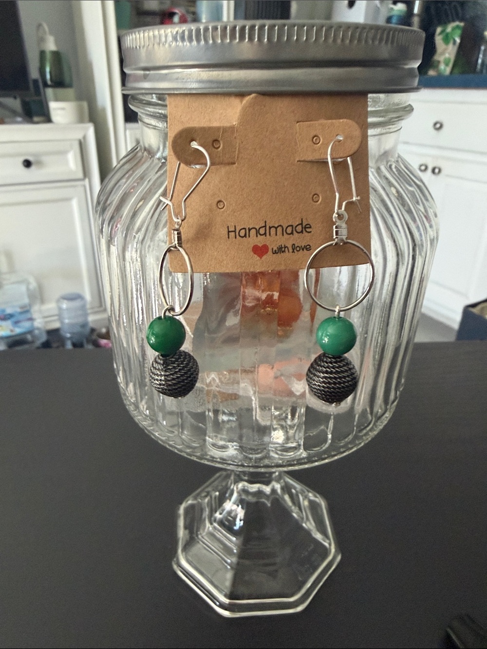 Handmade Women's Green Bead Drop Earrings - Handmade